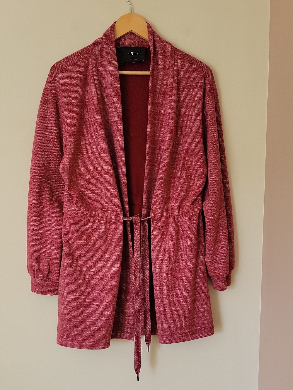7 for All Mankind Women's Open Front Longline Burgundy Space Dyed Knit Cardigan